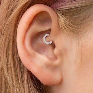 Crown Double Crystal Daith Ear Piercing Ring Hoop Clicker