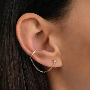 Shimmering Clear Zircon Ear Cuff with Chain Tassel Stud