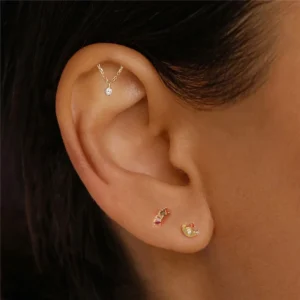 Hidden Helix Crystal Chain Drop Ear Piercing Earring Stud
